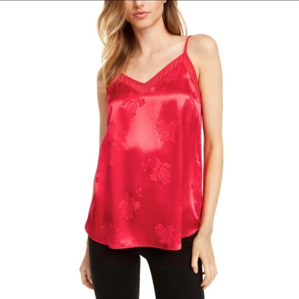 NWT jewel red pink satin cami top V neck sleeveless spaghetti strap flowy rose S